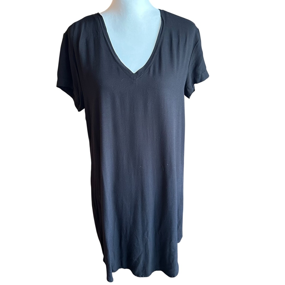Cloth‎ & Stone Dress Women's Medium Black Rayon V-Neck T-Shirt Dress Comfortable
